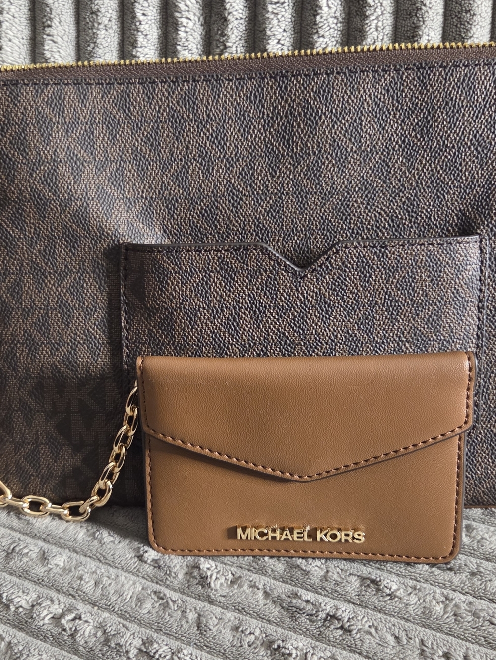 Michael Kors Brown Logo Wristlet with Tan Trim - Picture 2 of 7